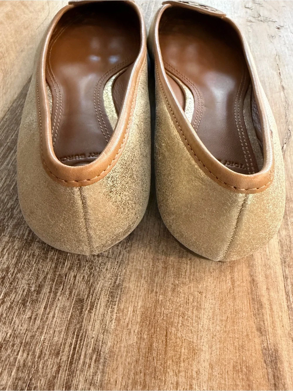 Tory Burch Louisa Ballet Flats Metallic Platinum Gold Blonde Leather Trim 7.5M